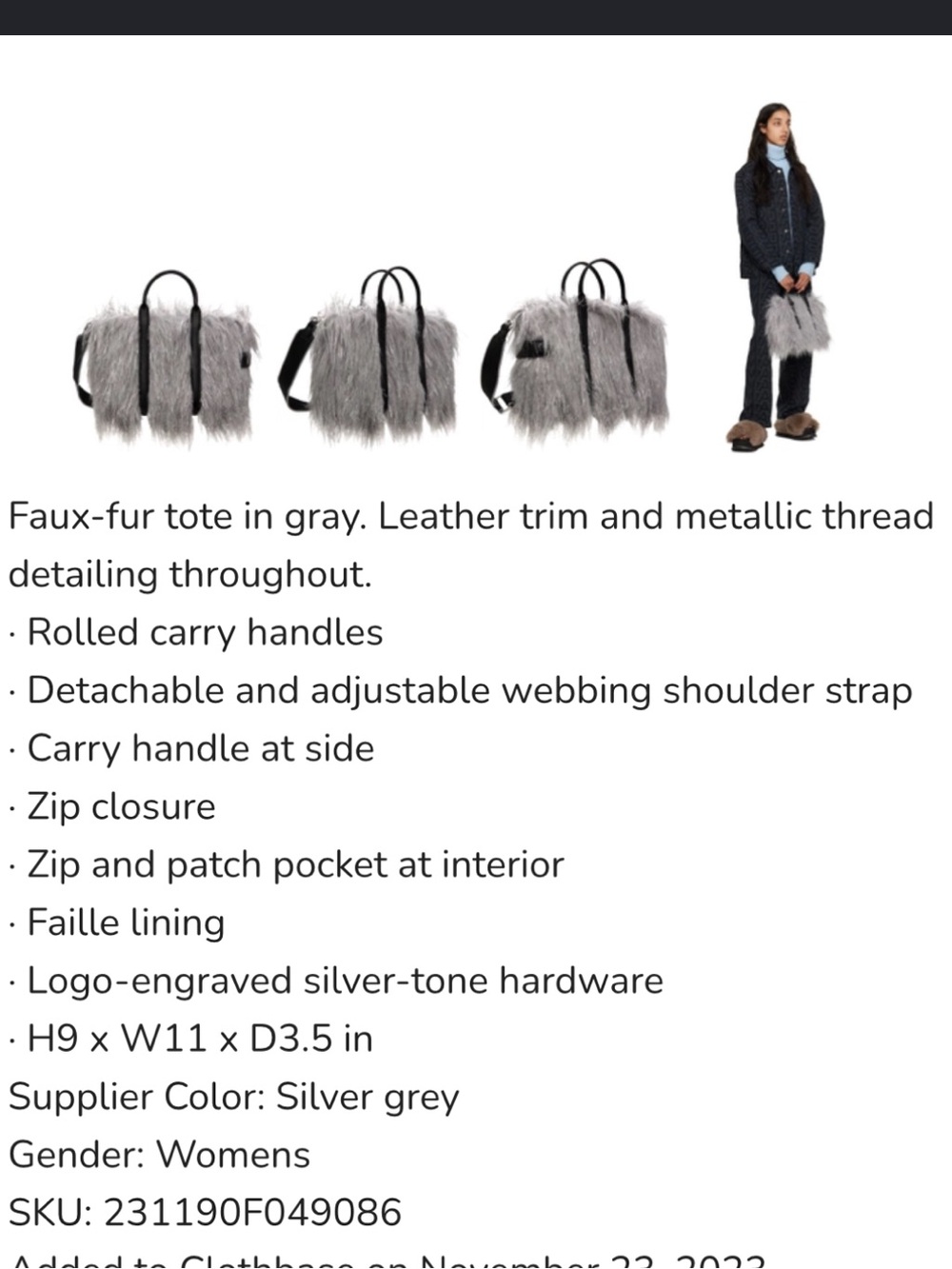 Marc Jacobs The Creature Silver-Gray Faux Fur Tote with Black Leather Straps - Picture 14 of 15